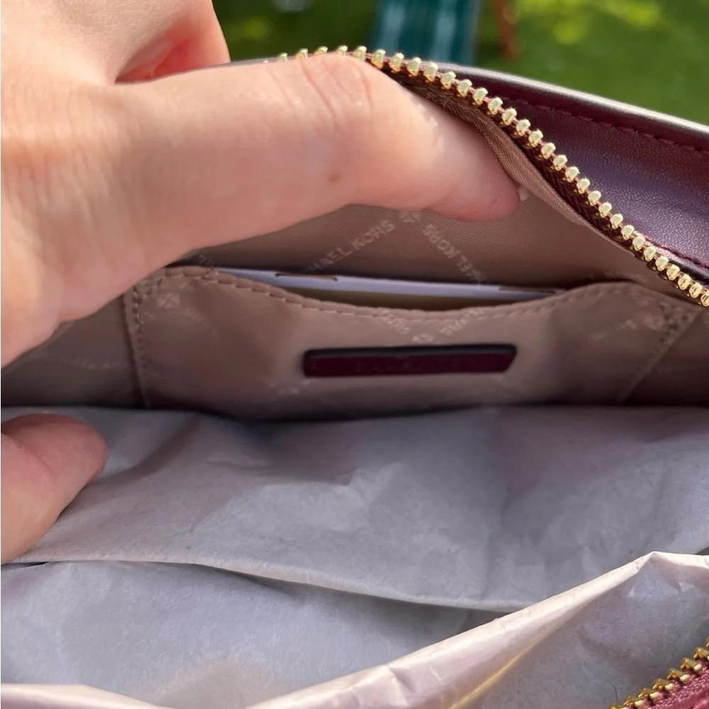 Michael Kors Oxblood MK Logo Crossbody Bag & Wallet Set Gold Hardware NWT - Picture 4 of 6